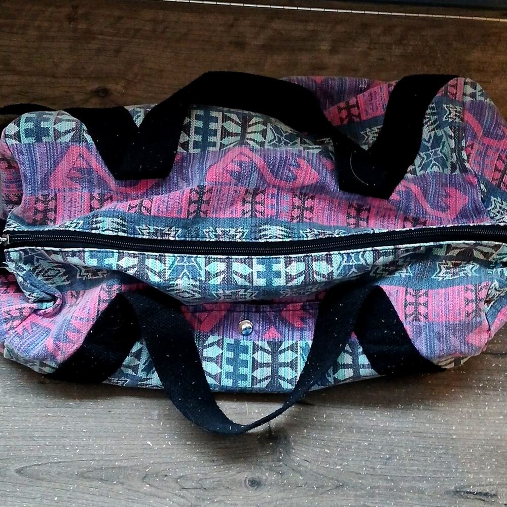 Vintage Colorful Small Duffle Bag Aztec Print Tribal 90s